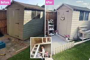 Parents transform old shed into stunning DIY two-storey playhouse for daughter