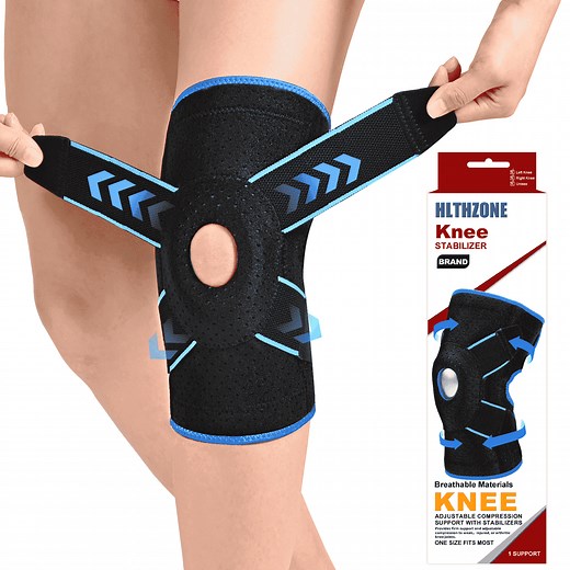 HLTHZONE Adjustable Knee Brace with Side Stabilizers for Running, Compression Knee Support for Meniscus Tear, Arthritis, ACL, LCL, Knee Pain Relief for Men & Women, One Size
