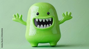 A cute green monster toy with sharp teeth and raised arms, perfect for Halloween decorations and kids' playful imagination