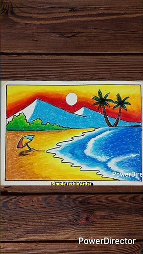 How to Draw Beautiful Sunset in the Beach | Easy Sunset Scenery Drawing