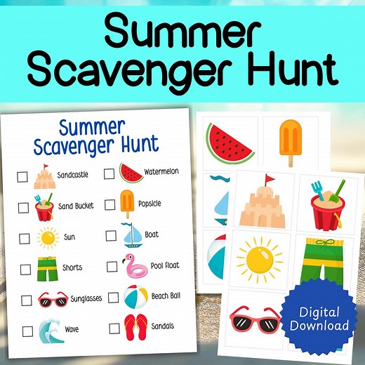 Summer Scavenger Hunt, Summer Treasure Hunt, Printable Scavenger Hunt Games, Summer Games for Kids, Beach Scavenger Hunt, Treasure Hunt - Etsy