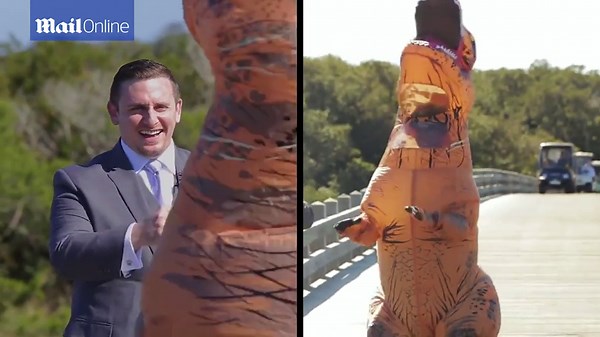 Bride turns up to her wedding dressed as a DINOSAUR