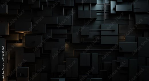 Minimalist 3D squares and rectangles creating a digital lock interface, dark background,