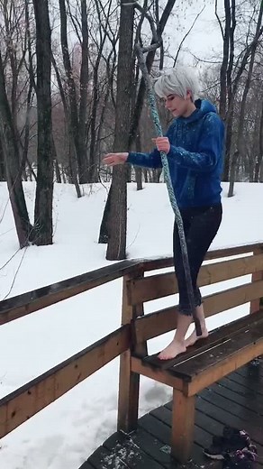 Winter Photoshoot Cosplay Barefoot in Snow with Jack Frost