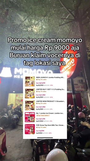 Yuk promo momoyo lagi nih ice cream mulai harga Rp 9000 aja tapi pembelian lewat Vocer TikTok, cek tag lokasi saya untuk klaim vocer ya 🥰👇📍#pestarasaakhirtahun