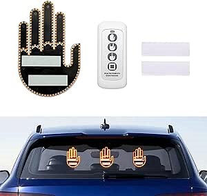 LECART Led Middle Finger Car Lights, Led Gesture Hand Light with Remote, Funny Back Window Gesture Sign Lighting, Car Gadgets & Road Rage Signs for Men Women, Give The Love, Bird, Wave to Drivers