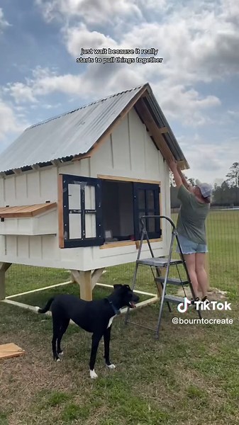Glamorous Modern Farmhouse Chicken Coop Design at Dusk