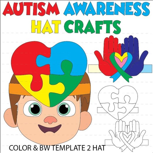 Autism Awareness Hat Craft | Puzzle Heart, Helping Hands (PDF Download) - Etsy