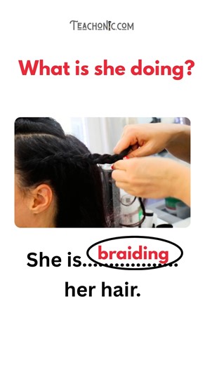 Teachonic on Instagram: "Do you know how to say these everyday hair activities correctly? Combing Braiding Trimming Blow-drying Styling Quiz Time: Which word means cutting hair slightly? Comment your answer below! Learn Daily English Vocabulary with pictures and real actions — simple, visual, and easy 💡 Follow Teachonic for more fun English learning! #DailyEnglishVocabulary #LearnEnglish #EnglishWithPictures #HairVocabulary #SpokenEnglish #EnglishForBeginners #Teachonic #EnglishQuiz #VisualLear