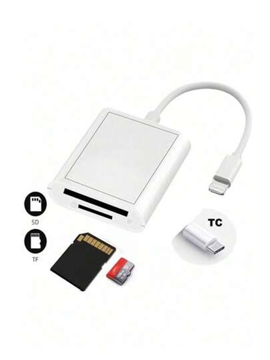 1pc SD Card Reader, Dual Slot USB-C/Lightning Interface, SD/TF Card Reader Adapter For Portable Camera Viewer, Plug And Play, Compatible With IOS 17/16/15/14/13/12/11/XS/8/7/6, Cameras, And Other Devices | SHEIN