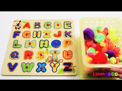pompoms in a bucket, learning ABC letter alphabets ABC song
