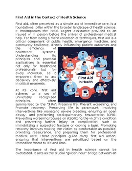 First Aid Health Worksheet for Sub-Plan or Classwork & Homework