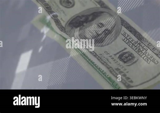 US $100 bill entering frame, camera moving closer, bills stacking and settling for glossy demo. Currency, cash, banknotes, reflections, glare, stripe, texture Stock Video Footage - Alamy