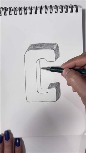 3D Letter C Pencil Drawing ✏️ | Satisfying Sketch #shorts