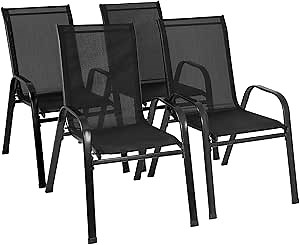 Patio Chairs Patio Dining Chairs Patio Stackable Chairs Outdoor Chairs Outdoor Dining Chairs Set of 4 Clearance with Metal Frame and Breathable Fabric for Dining Porch Balcony Deck Lawn Front Porch