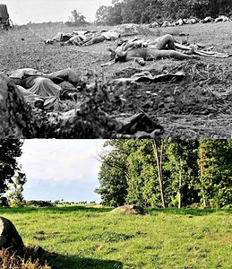 WARNING GRAPHIC: Rose Pasture Then and Now with "Bent Knee" Soldier | Gettysburg