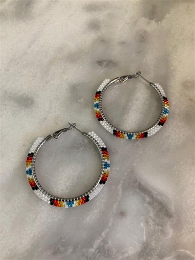 Handmade Cherokee Native American Beaded Hoop Earrings - Traditional Medicine Wheel Colors - Etsy