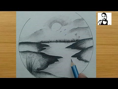 How to draw beautiful river site scenery drawing / simple scenery for beginners step by step