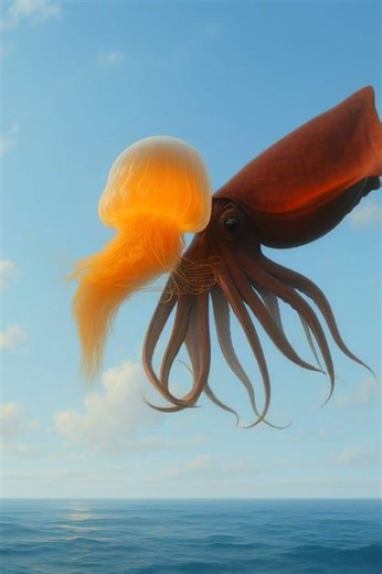 Lion's mane jellyfish and deep-sea red devil squid merge to form a new creature. -2
