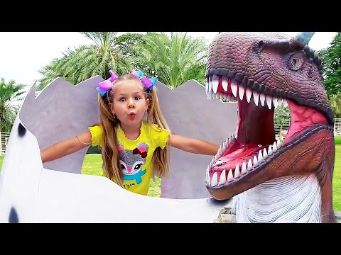 Diana and Roma walk in the Dinosaur park & Museum of Illusions
