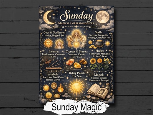 SUNDAY Magic: Infographic Cheat Sheet, Book of Shadows, Printable Grimoire Page, Weekday Spells - Etsy
