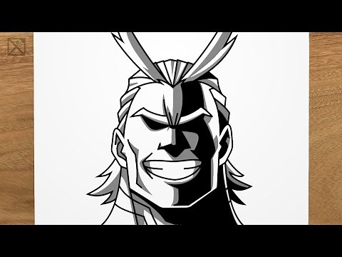 How to draw ALL MIGHT (Boku no Hero Academia) step by step, EASY