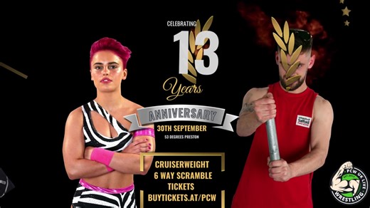 Classic PCW 6-Way scramble match!! The winner will get a cruiserweight championship match at a future event. TICKETS ARE LIMITED NOW for Sept 30th! Book via buytickets.at/pcw | PCW UK Live Wrestling | Facebook