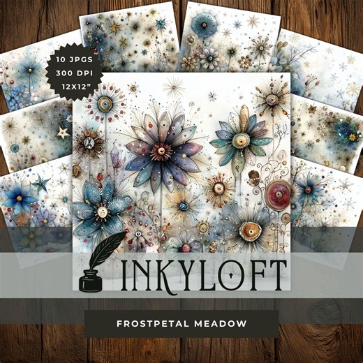 Frostpetal Meadow - 10 Hight Res Jpgs of Whimsical Christmas Floral | Winter Blooms Clipart, Frosted Flowers & Vintage Holiday Backgrounds - Etsy