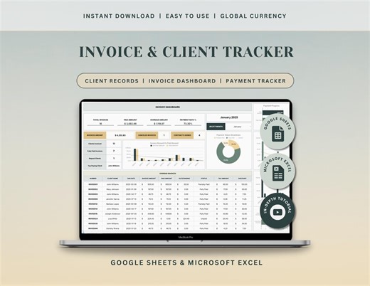Invoice & Client Tracker Spreadsheet Invoice Generator Excel Template Client CRM Google Sheets Small Business Client Management Tracker - Etsy