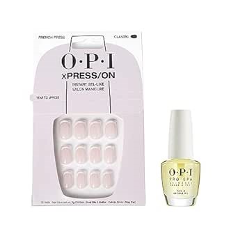 Bundle of OPI xPress/ON Press On Nails, With Nail Glue, French Tip Nail Art, Short, French Press + OPI ProSpa Nail and Cuticle Oil, 0.5 fl oz