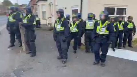 So, we turned up straight away with full PPE last time and “too far” was the cry. Then they threw things anyway. This time we turned up in lower level kit…..and they threw things. Promoting a move to long shields. Like I said, can’t win. These people are just a thick mob. They want there to have been a gang rape by immigrants and they won’t believe there hasn’t been. Despite a complete lack of evidence.