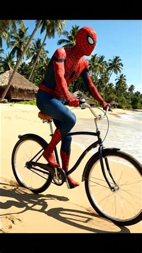 Spider Man Riding Bicycle in Beach #marvel #marvel #spiderman #beach #shorts #funny #usa
