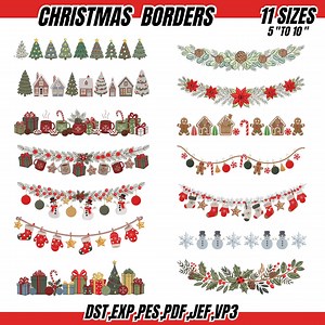 Christmas Borders Embroidery Designs: Holly, Bells, Trees, Snowmen, Gingerbread Borders (digital Download) 11 Sizes - Etsy