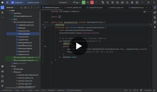 #codecure #mobileappdevelopment #androidstudio #sqlite #healthtech #innovation #universityproject | Nufriha Naseer