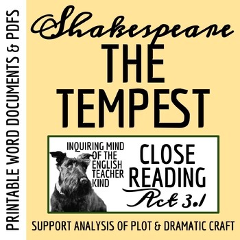 Shakespeare's The Tempest Act 3 Scene 1 Close Reading Analysis Worksheet and Key