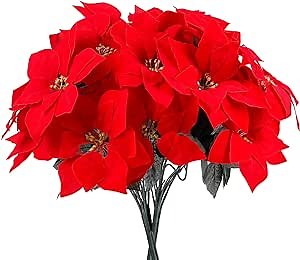 Luyue 4 Pack Artificial Red Poinsettia Christmas Flowers Bushes Fake Floral Decorative Ornament for X’mas Tree Wreath Decor Holiday Decoration
