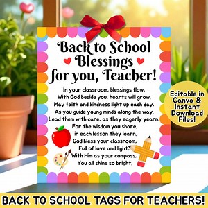 Classroom Blessing Tag, First Day of School Printable, Teacher Blessing Tags, Teacher Prayer, Gift Tags for Teachers, Christian Gift Tags - Etsy