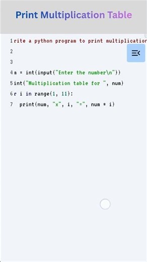 Python Basics - Print Multiplication Table #shorts