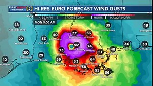 10K views · 45 reactions | Another look at forecast peak wind gusts for Hurricane Ida. Baton Rouge looks to be just east of the center circulation Monday AM. | WAFB First Alert Weather | Facebook