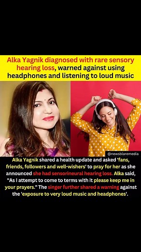Newsblare on Instagram: "Alka Yagnik shared a health update and asked ‘fans, friends, followers and well-wishers’ to pray for her as she announced she had sensorineural hearing loss. She added, “As I attempt to come to terms with it please keep me in your prayers.” The singer further shared a warning against the ‘exposure to very loud music and headphones’. We wish her a speedy recovery. @therealalkayagnik #alkayagnik #singer #music #listeningmusic🎧 #headphones #loudmusic #warning #singing #hea