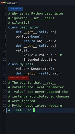 This Breaks Python Silently: Why is my Python descriptor ignoring __set__ calls silentl