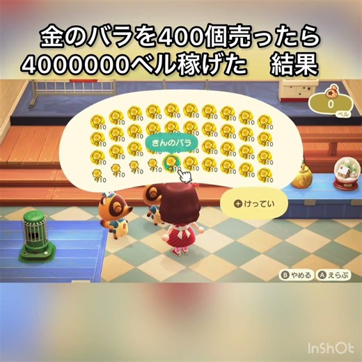 【あつ森】金のバラを400個売ったら400000ベル稼げた 結果 ベル稼ぐ #vlog #あつ森 #あつまれどうぶつの森 #こはくちゃんねる2424