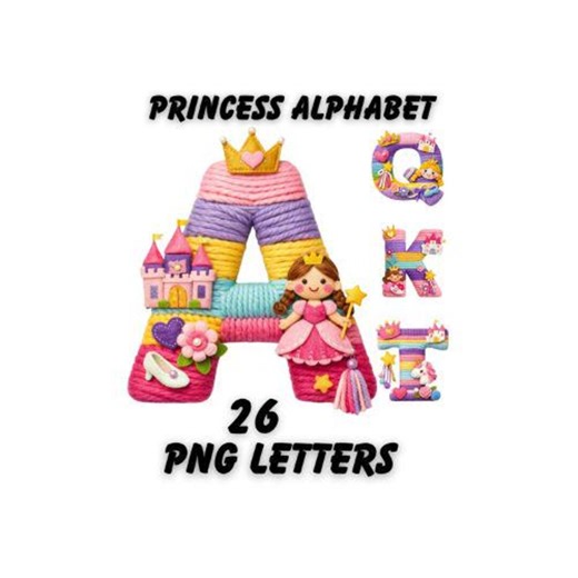 Princess Alphabet PNG Letters A–Z, Craft, Sublimation, Playroom, Classroom Clipart Digital Download - Etsy