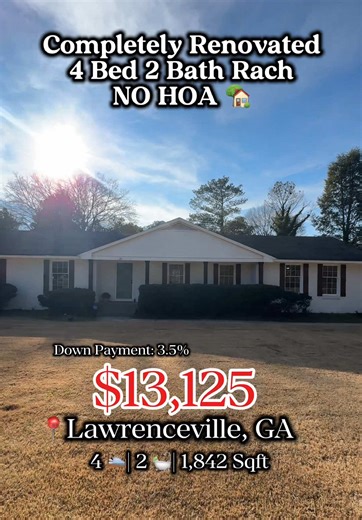 This beautiful ranch just hit the market in Lawrenceville, GA! Fully renovated and ready for its next buyer. For more info fill out the link in my bio and I’ll contact you directly! ✅ 4 bedrooms ✅ Fully Renovated ✅ New Air Conditioner Unit ✅ Private Yard ✅ NO HOA #lawrenceville #renovatedhome #forsale #gwinnett #realtor LA: Molly Anderson | KW Realty Peachtree