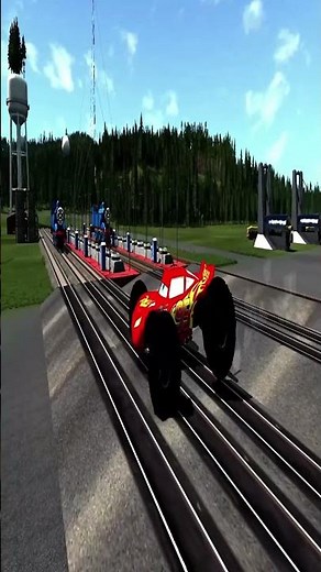 Big & Small Lightning McQueen vs Giant Pit! Thomas Tank Engine & Buses Crash | BeamNG.drive #shorts
