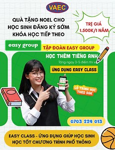 📱 EASY CLASS – ỨNG DỤNG HỌC TIẾNG ANH CÔNG NGHỆ CAO CHO HỌC SINH✨ Chương trình đồng hành cùng học sinh trong quá trình ôn luyện tiếng Anh hiệu quả và bền vững, Hệ thống Anh Ngữ Việt Úc kết hợp cùng Tập đoàn Easy Group triển khai ứng dụng học tập Easy Class dành tặng học sinh đăng ký sớm 🌟 ĐIỂM NỔI BẬT CỦA EASY CLASS: 📚 Nội dung bám sát Sách giáo khoa trên trường phổ thông, phù hợp chương trình học trên lớp 🗣️ Luyện phát âm, phản xạ giao tiếp với AI & hội thoại mẫu 🏆 Thi đua – xếp hạng – tíc