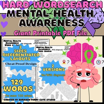 Giant Mental Health Awareness Hard Word Search Collaborative Poster & Worksheet