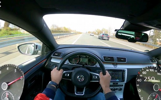 大众 CC 3.6L VR6 第一人称视角开车 德国不限速高速试驾 加速、极速测试
