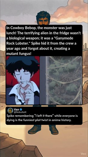 In Cowboy Bebop, the monster was just lunch! The terrifying alien in the fridge wasn't a biological