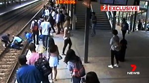 Rhodes: Commuters on a train platform in Sydney's west have shown extraordinary courage, helping save the life of a man who'd fainted and fell onto the tracks. 7NEWS can show the terrifying moment he collapsed and brave onlookers jumped down to help. #SydneyTrains #7NEWS | 7NEWS Sydney